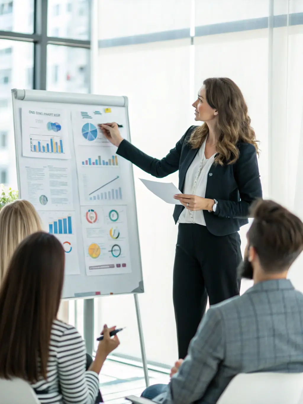 A South African executive confidently presenting a successful business strategy at a conference, demonstrating improved public speaking and leadership presence.